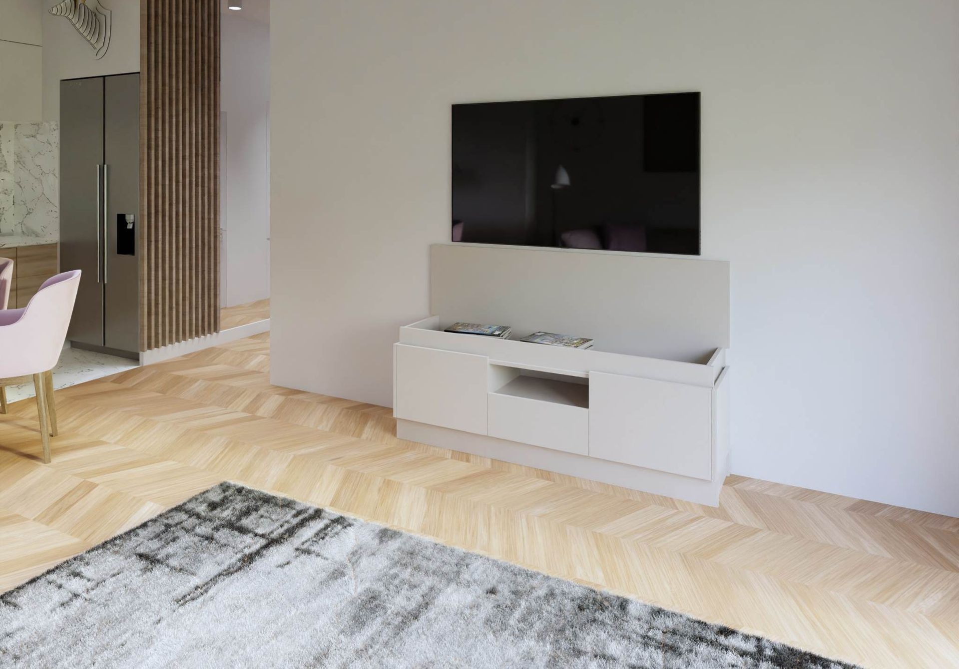 telewizor nad małą szafką